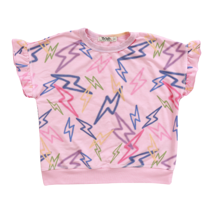 Ruffle Sleeve Banded Top| Pink Mix Bolts