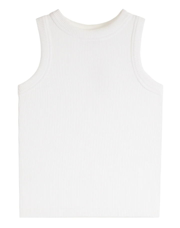 High Neck Ribbed Tank | White