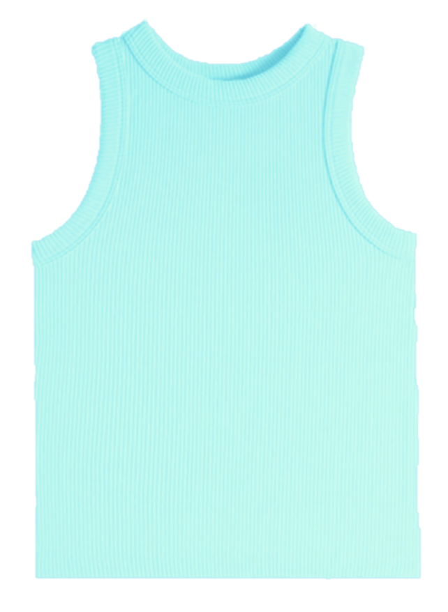 High Neck Ribbed Tank | Aqua