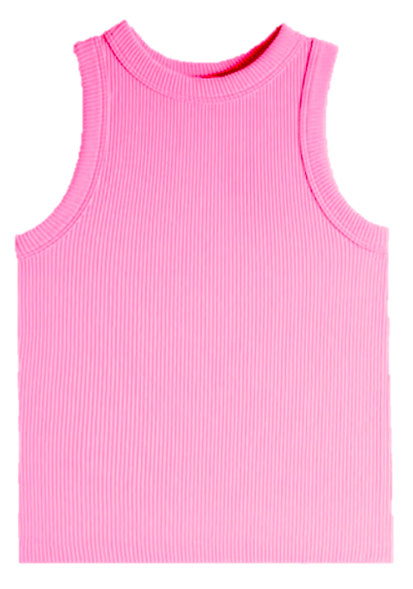 High Neck Ribbed Tank | Bubblegum Pink