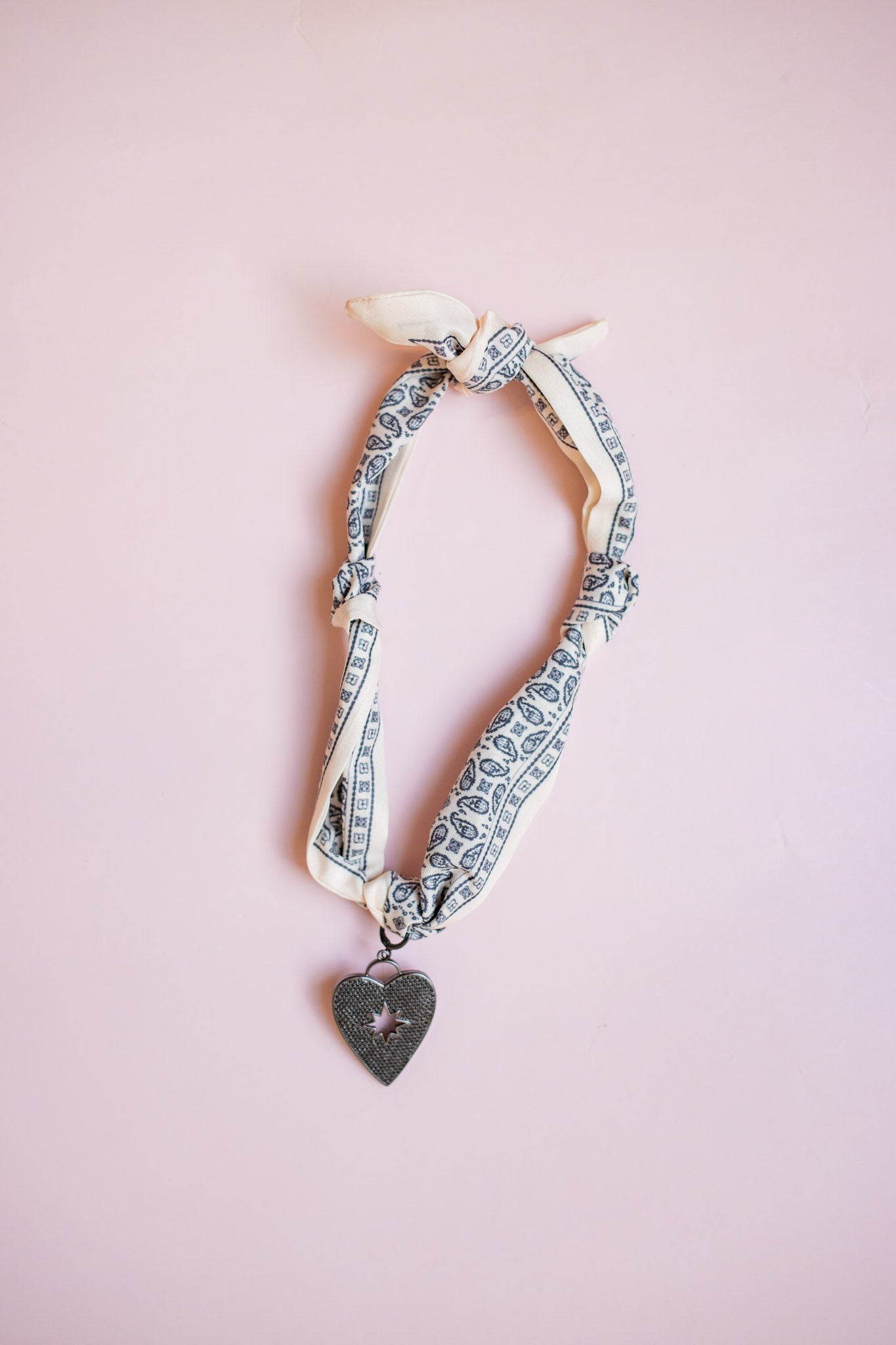 Scarf Necklace | Black with Heart Charm