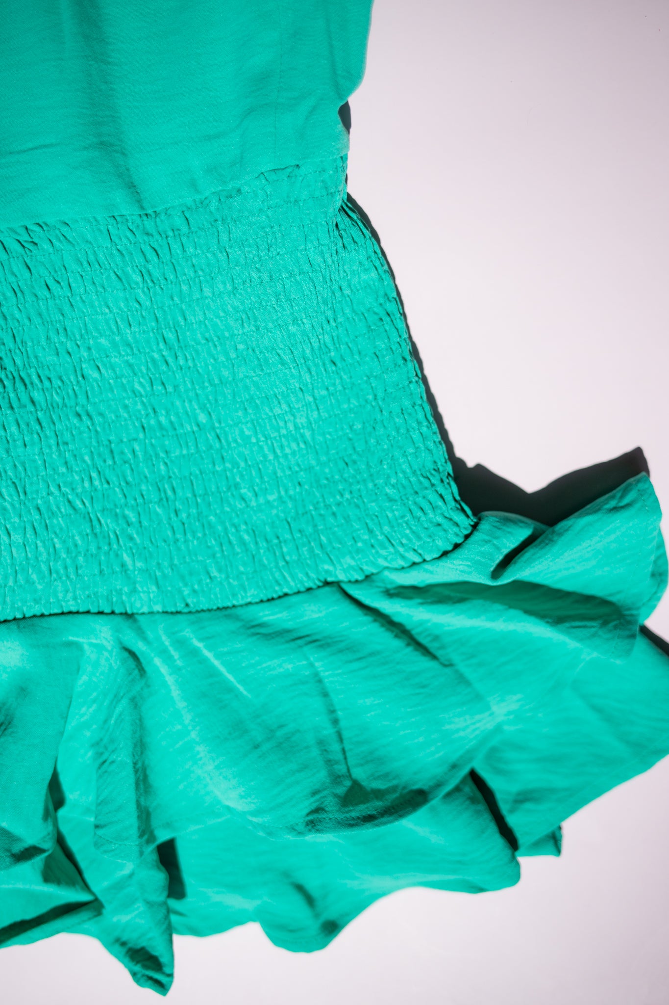 Selena High Neck Smocked Ruffle Dress | Green