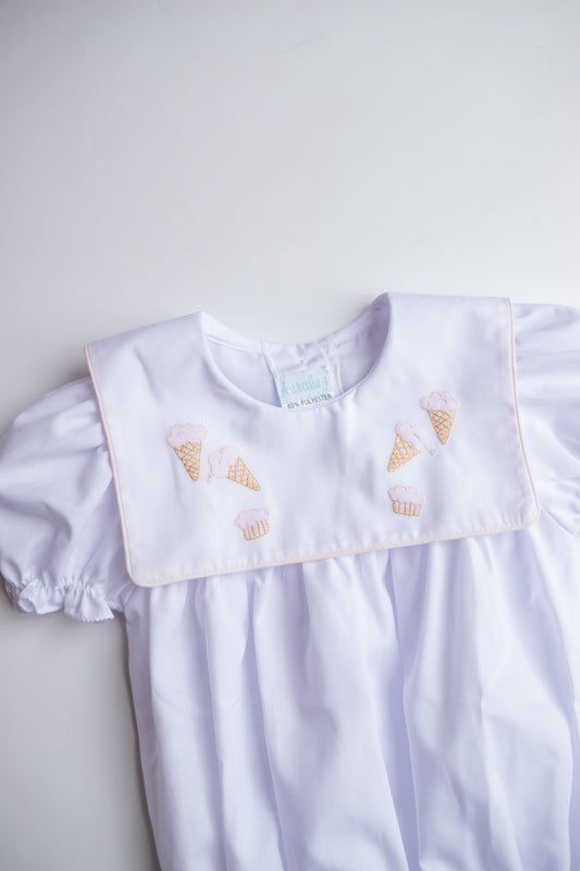 Ice Cream Embroidered Collar Bubble | White/Pink