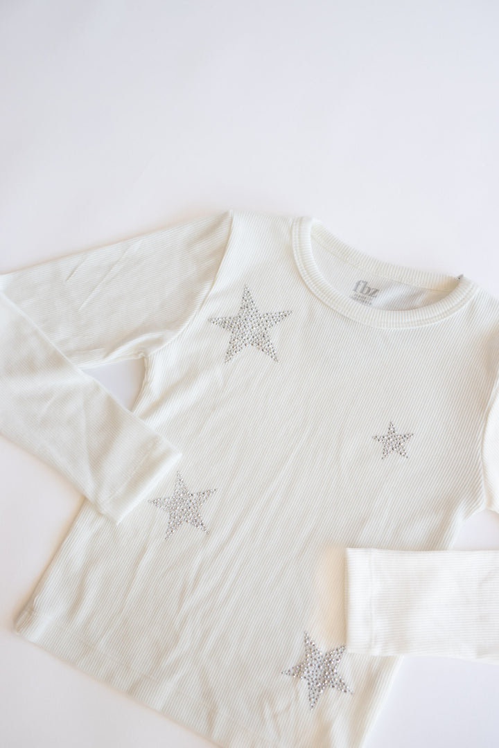 Silver Star Ribbed Long Sleeve | Off White