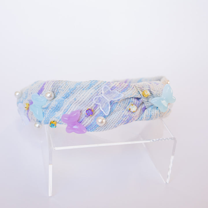 Woven Butterfly Charm Knot Headband | Blue