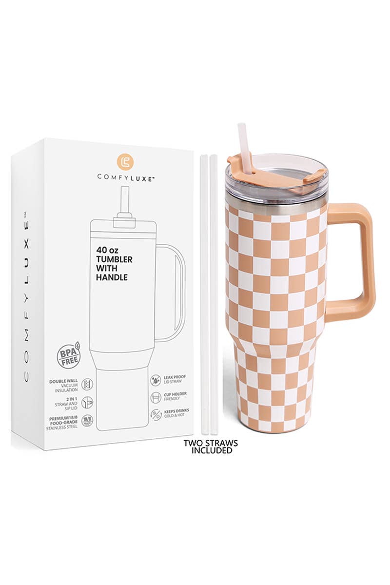 40oz Tumbler with Handle | Checkered