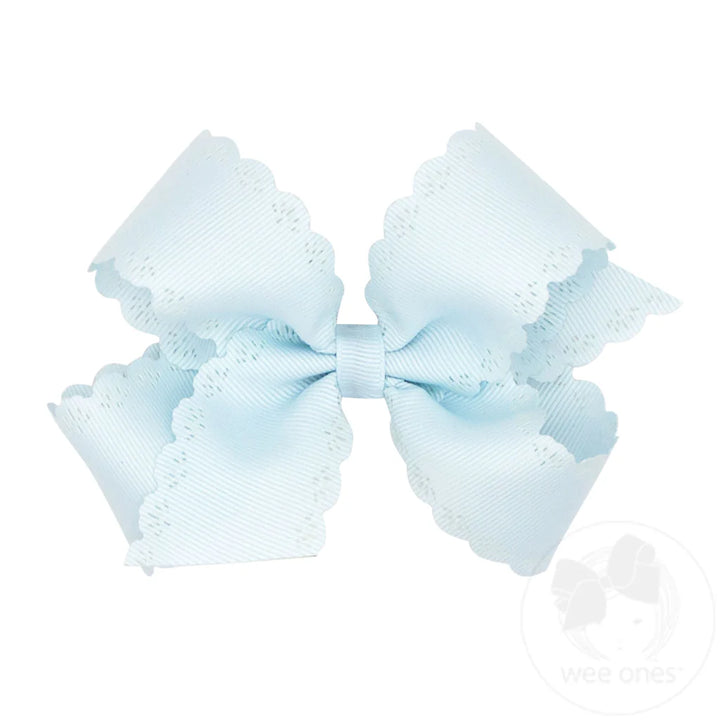 Medium Grosgrain Bow with Eyelet Flower-Embossed Edges I Blue Vapor