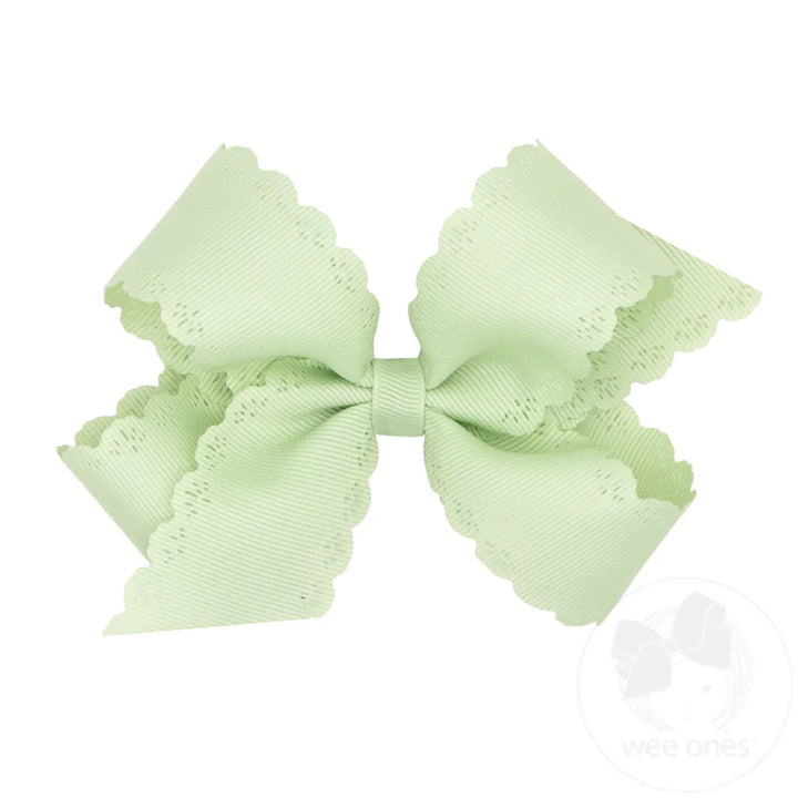 Medium Grosgrain Bow with Eyelet Flower-Embossed Edges I Seafoam