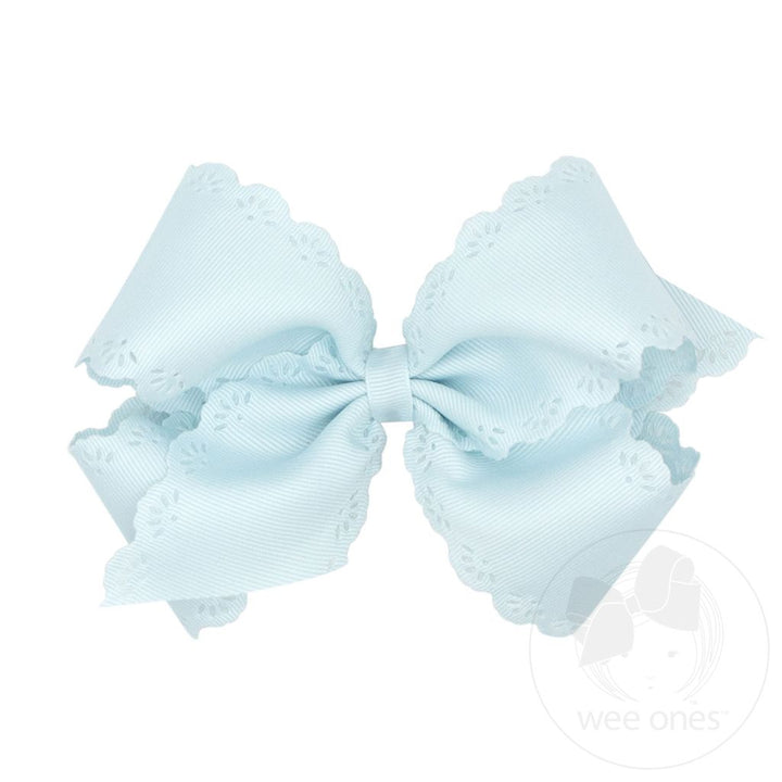 Small King Grosgrain Bow with Eyelet Flower-Embossed Edges I Blue Vapor
