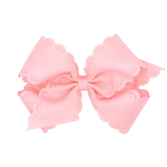 Medium Eyelet Embossed Hair Bow | Light Pink