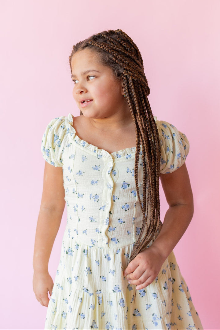 Rose Button Front Gauze Dress | Yellow