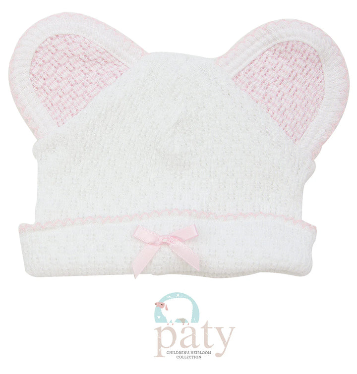 Knit Bear Cap with Bow | Pink