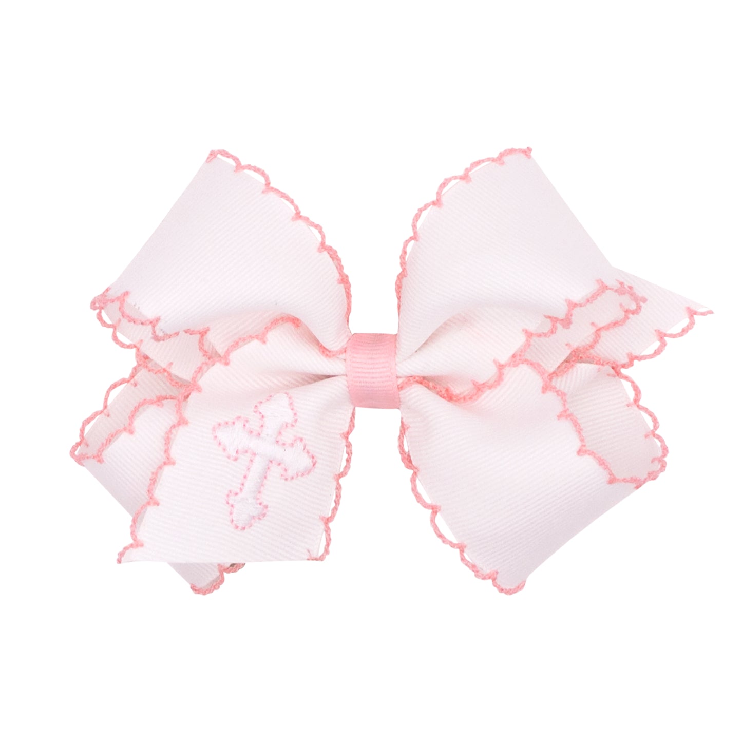 Medium Cross Embroidered Grosgrain Bow | Pink