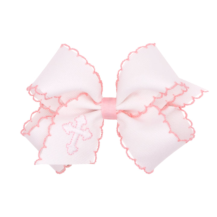 Medium Cross Embroidered Grosgrain Bow | Pink