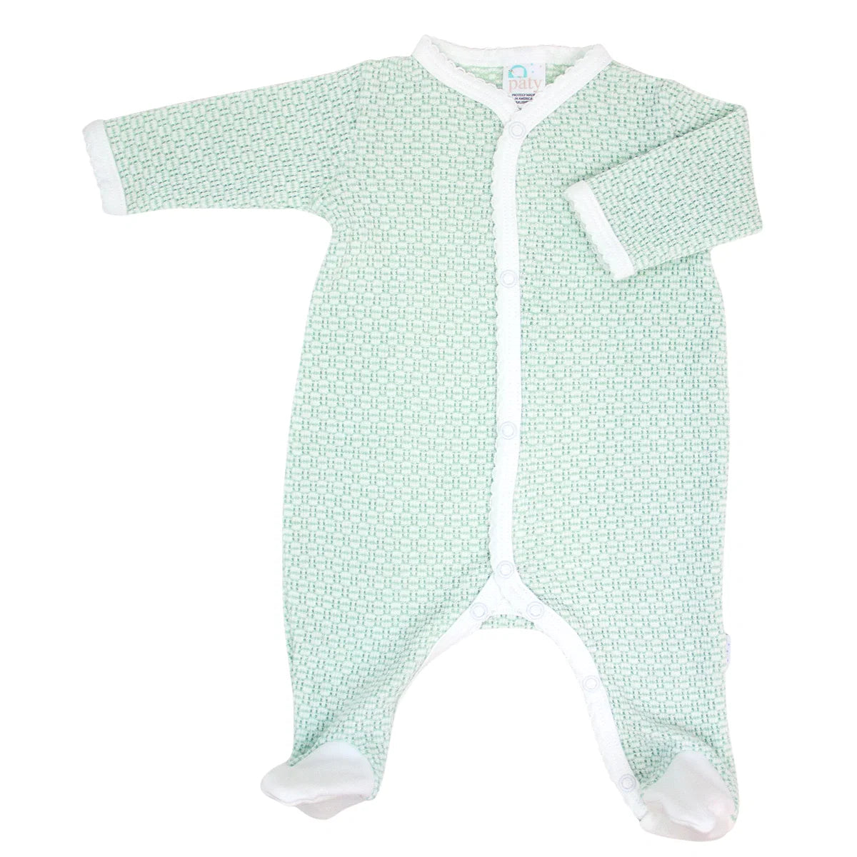 Paty Knit Solid Footie w Pima Trim | Mint w White