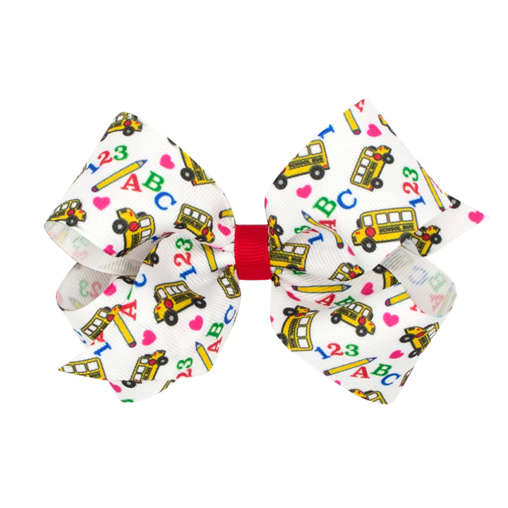 Medium Back to School School Print Grosgrain Bow | School Bus