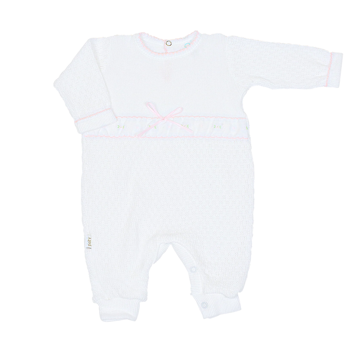 Paty Knit Romper w Swiss Floral Trim | Pink