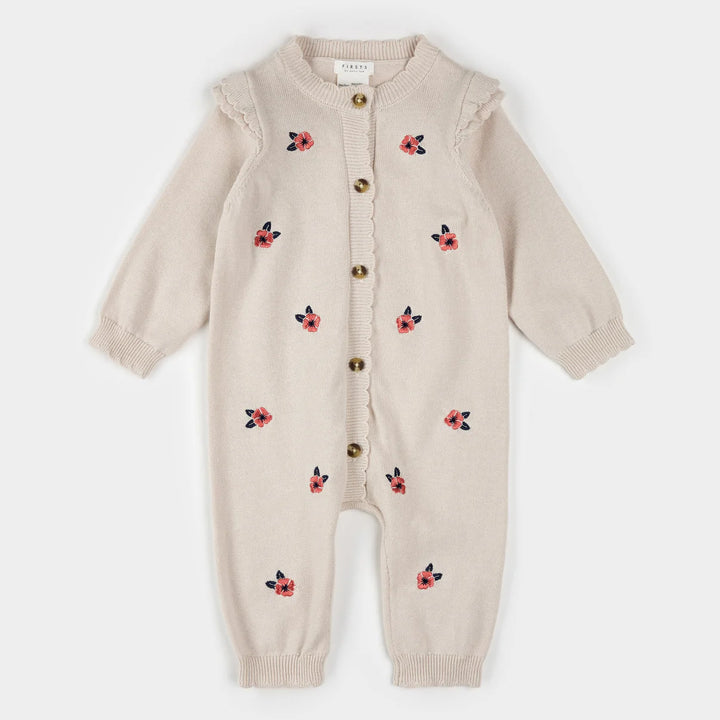 Poppy Embroidered Knit Playsuit | Beige