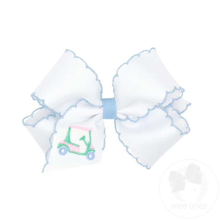 Medium Golf Cart Embroidered Moonstitch Edge Hair Bow