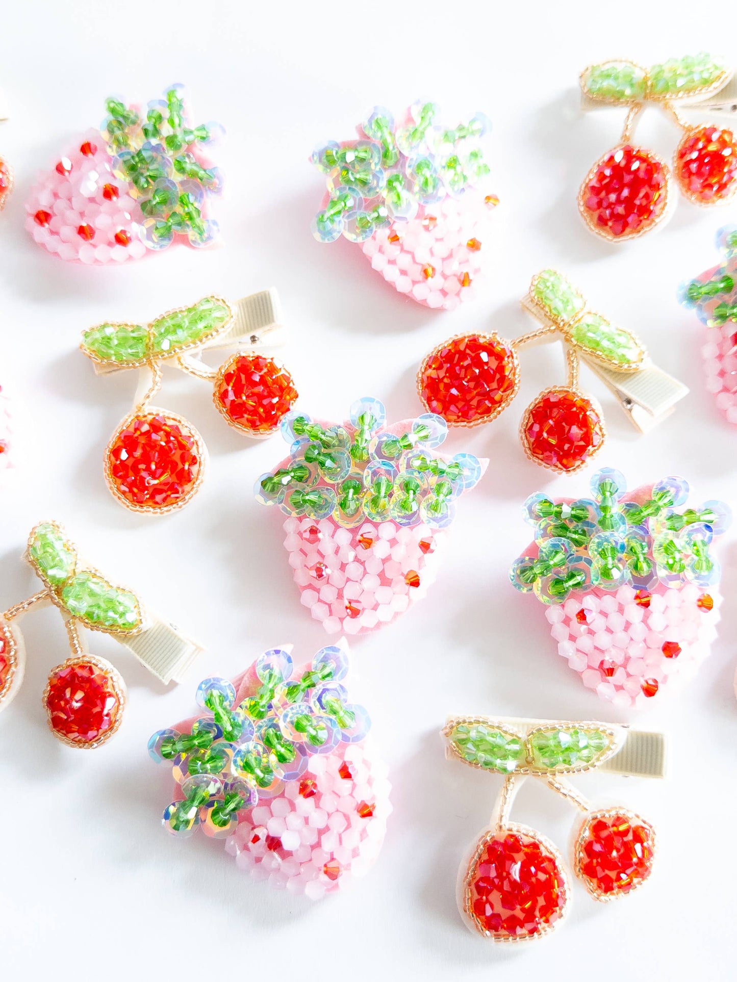 Beaded Cherry Strawberry Hair Clips
