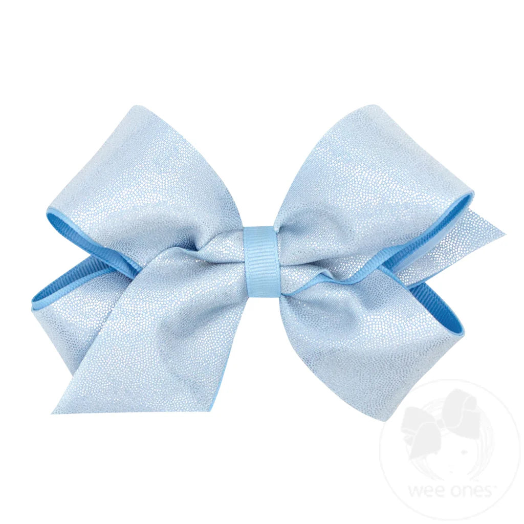 Medium Mirror Dot & Grosgrain Overlay Hair Bow | Blue