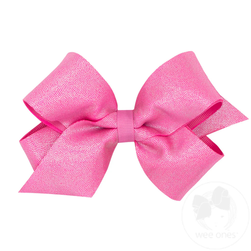 Medium Mirror Dot & Grosgrain Overlay Hair Bow | Rose