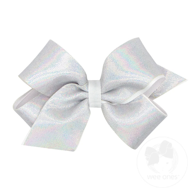 Medium Mirror Dot & Grosgrain Overlay Hair Bow | White