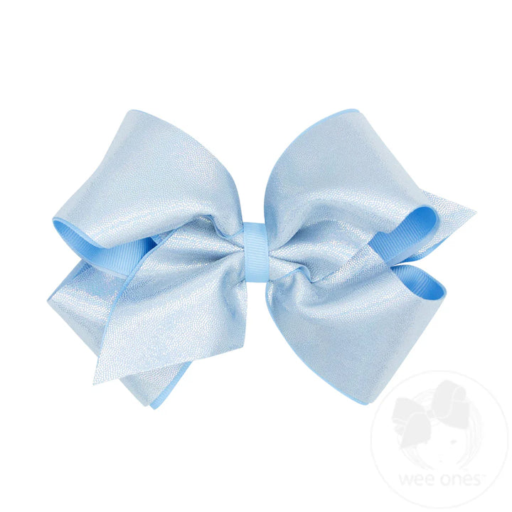 King Mirror Dot & Grosgrain Overlay Hair Bow | Blue