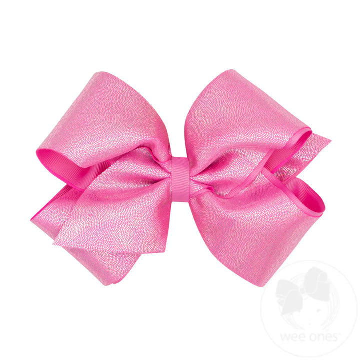 King Mirror Dot & Grosgrain Overlay Hair Bow | Rose