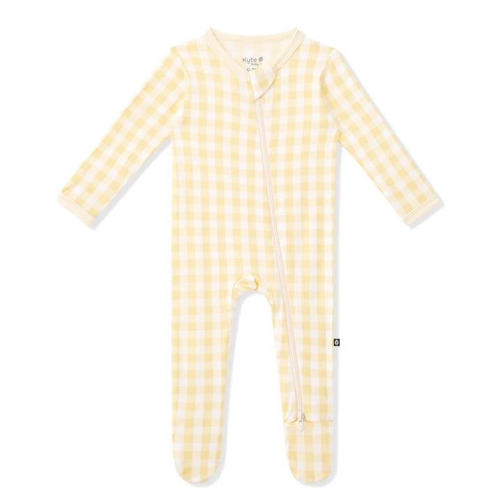 Kyte Baby Zippered Bamboo Footie | Gingham Chamomille