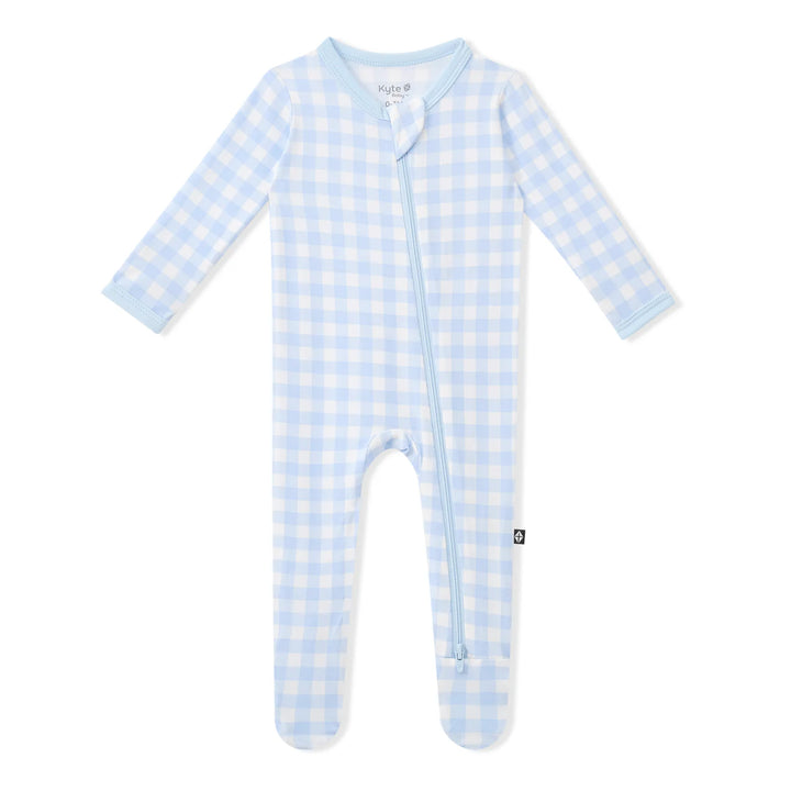 Kyte Baby Zippered Bamboo Footie | Gingham Breeze