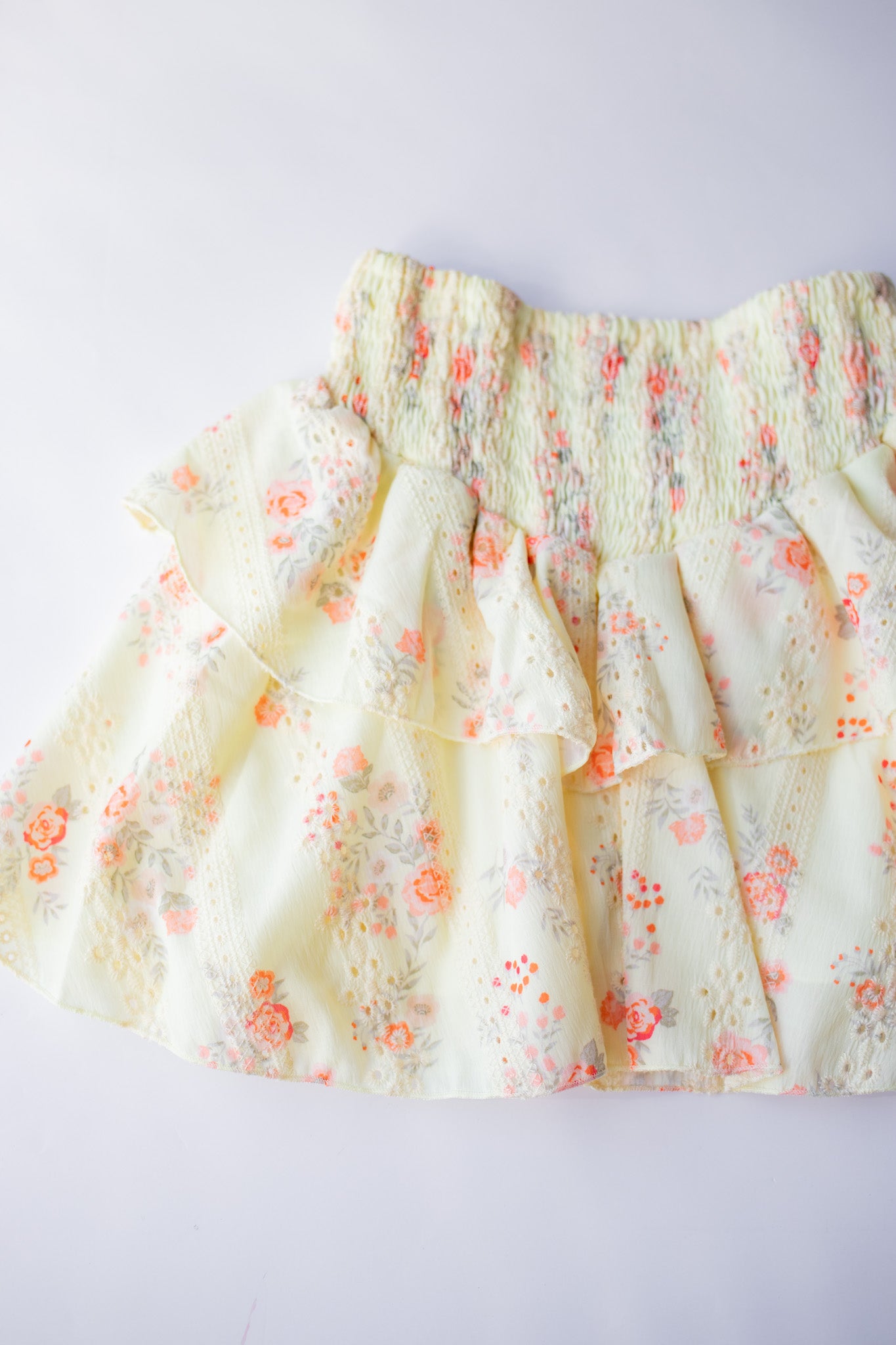 Eyelet Tiered Skirt | Lemon Floral
