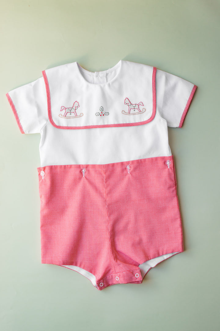 Red Check Christmas Horse Boy Suit