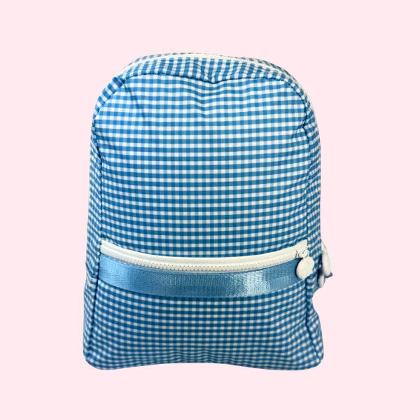 Wipeable Baby Blue Gingham Small Backpack