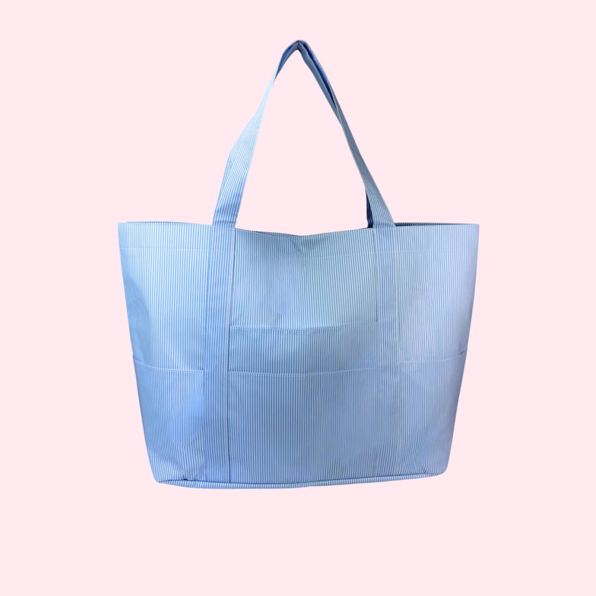 Baby Blue Stripe Big Tote | Glossy