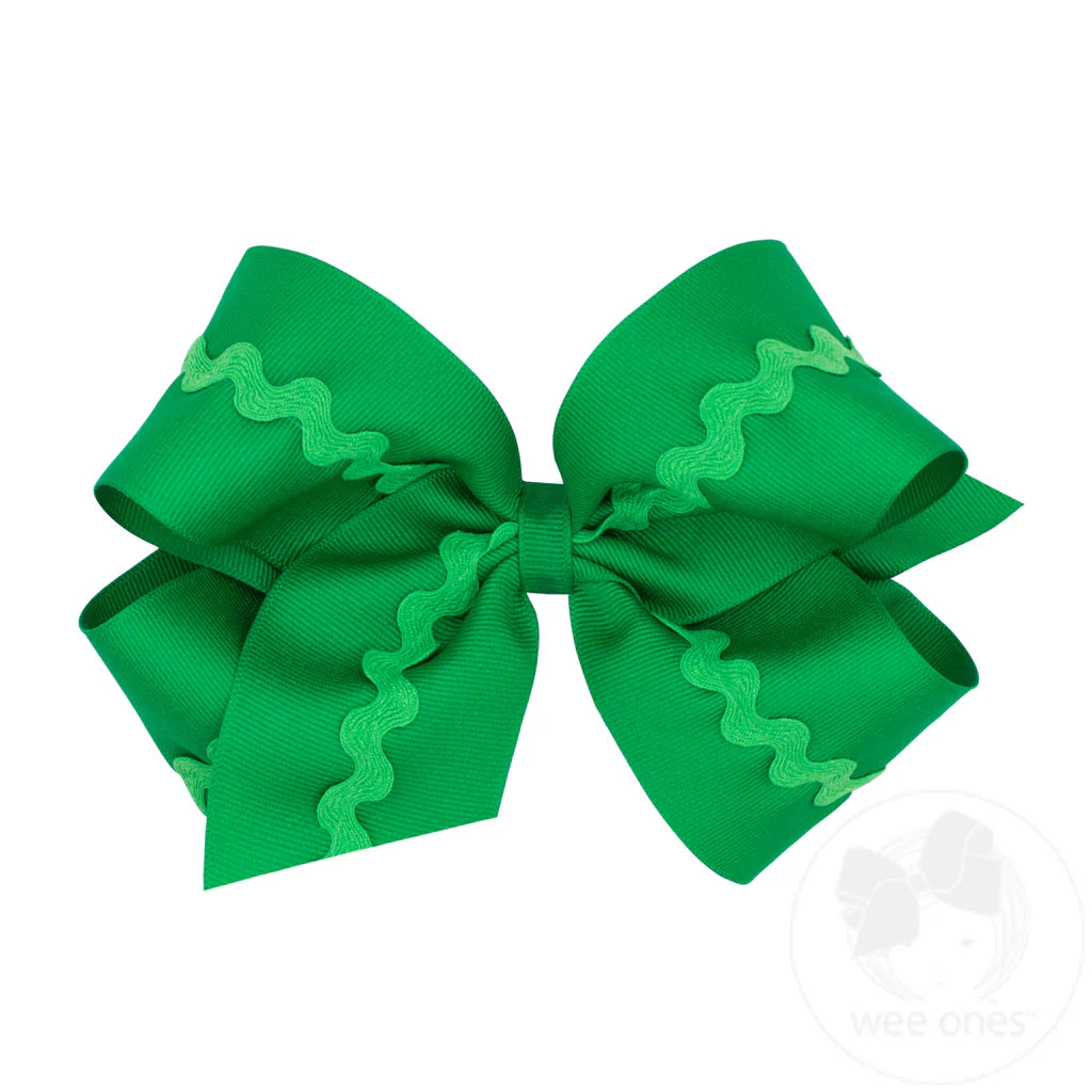 King Grosgrain Hair Bow with Ric-Rac Trim | Green
