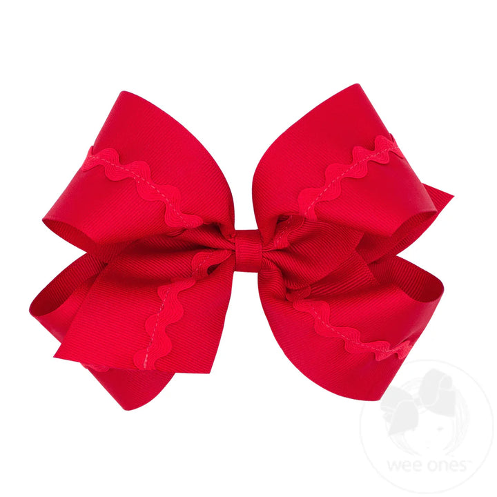 King Grosgrain Hair Bow with Ric-Rac Trim | Red