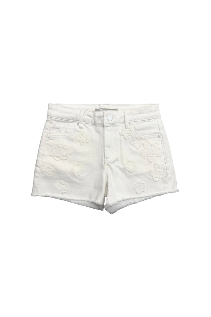 Floral Patch Fray Hem Short | White