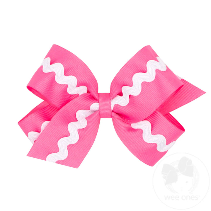 Hot Pink Medium Grosgrain with Ric-Rac Bow