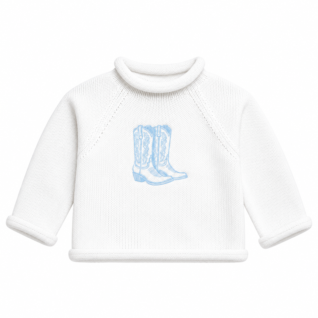 Darling Cowboy Boots Rollneck Sweater | Light Blue