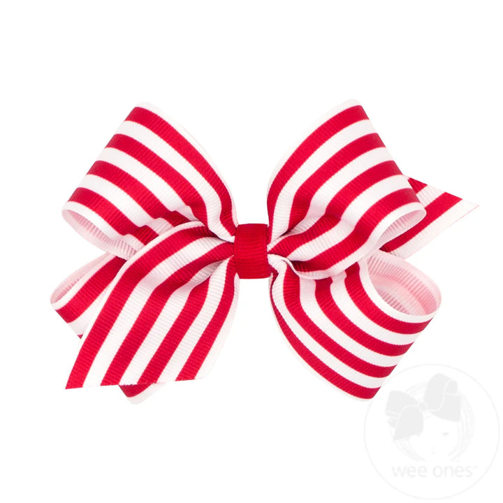 Red Medium Nautical Stripe Print Grosgrain Hair Bow