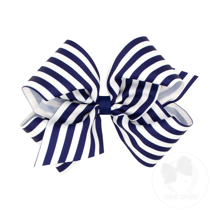 Navy King Nautical Stripe Print Grosgrain Hair Bow