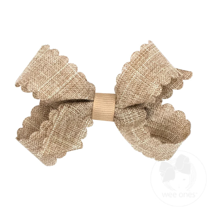 Mini Scallop Edge Linen Bow | Natural