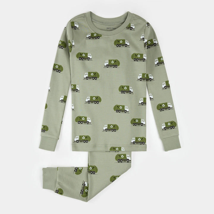 Long Sleeve Pajama Set | Green Recycling Trucks
