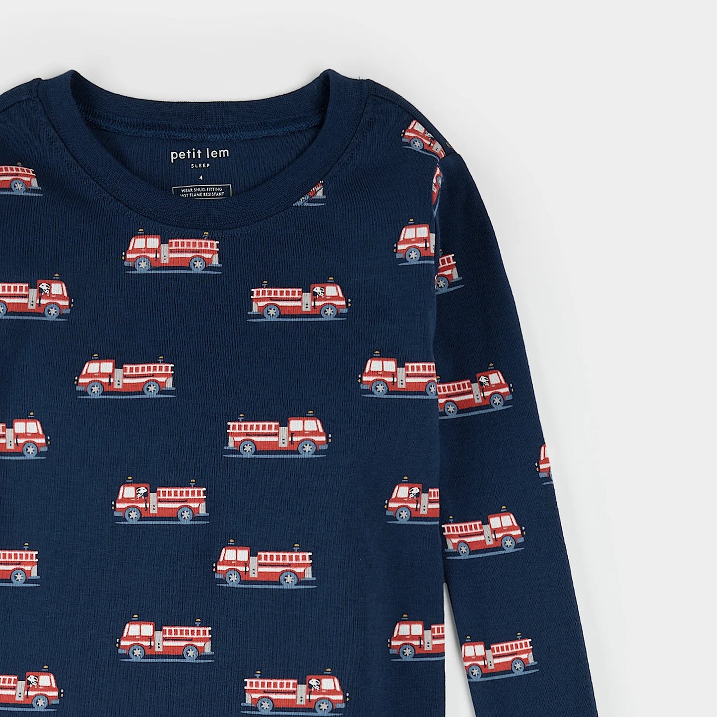 Long Sleeve Pajama Set | Dark Blue Firetruck