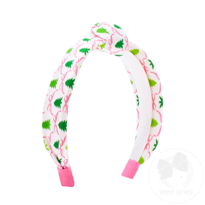 Pink Christmas Print Knot Headband | Tree