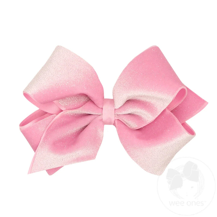 King Sparkle Velvet Grosgrain Overlay Hair Bow | Pearl Pink