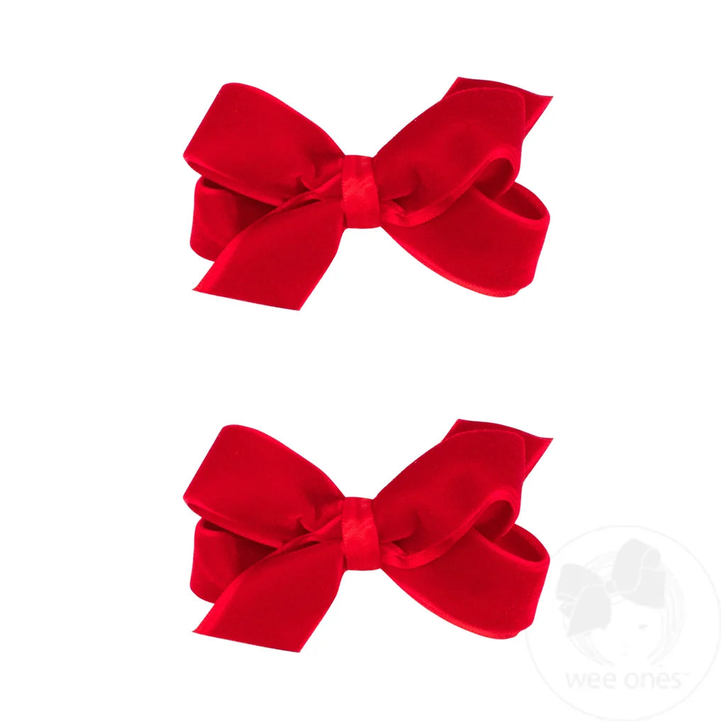 Mini Velvet Bow Pair | Red