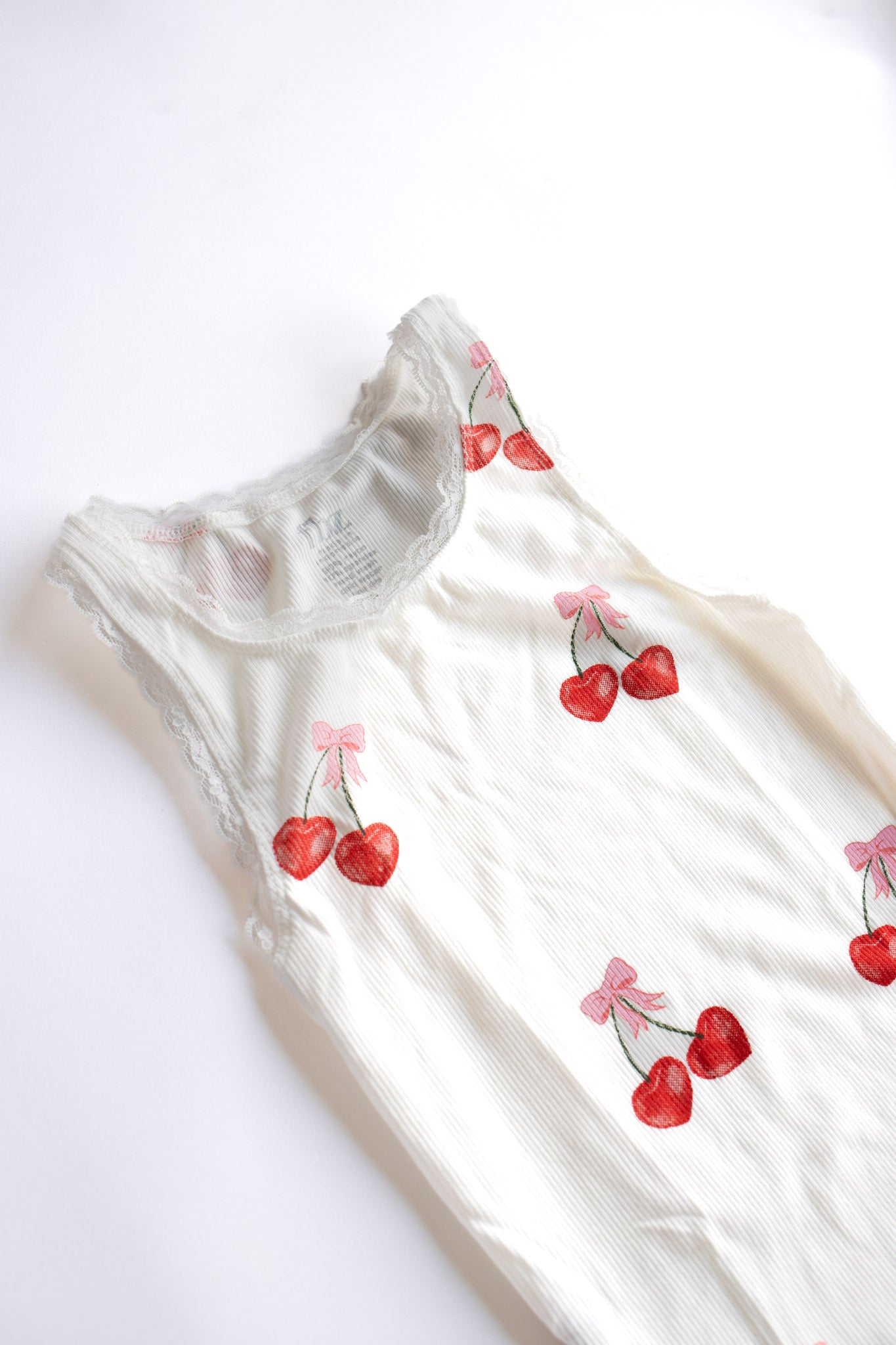 Lace Trim All Over Print Tank | Cherry Bows