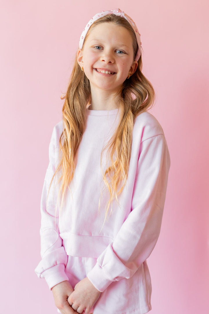Heart Patch Sleeve Sweatshirt | Light Pink
